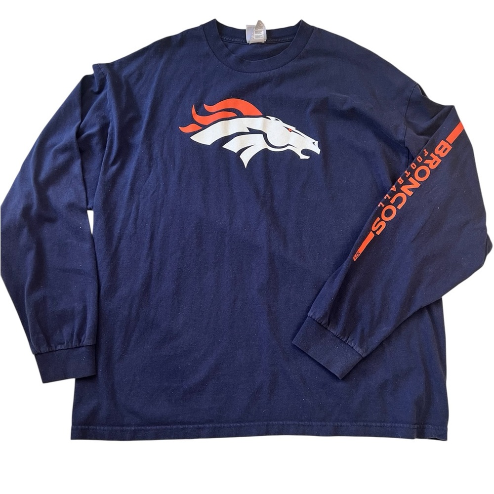 NFL Denver Broncos Long Sleeve T-shirt Team Logo Crew Neck Blue 2XL